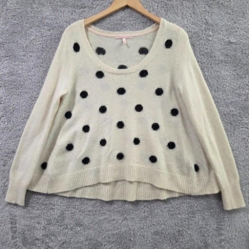 Victoria's Secret Sweater Women's Medium Ivory Angora Wool Blend Polka Dot Scoop